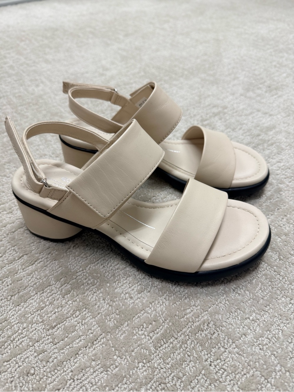 Ecco Beige Two-Strap Slingback Block Heel Sandals